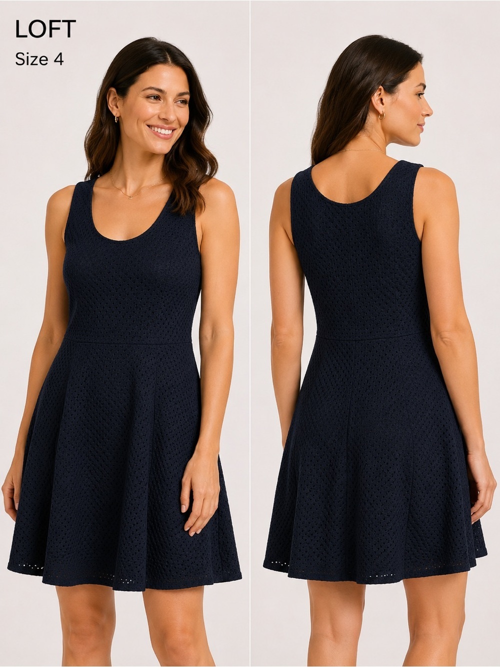LOFT navy Fit & Flare Dress Textured A-Line Barbiecore Cocktail Dress/4